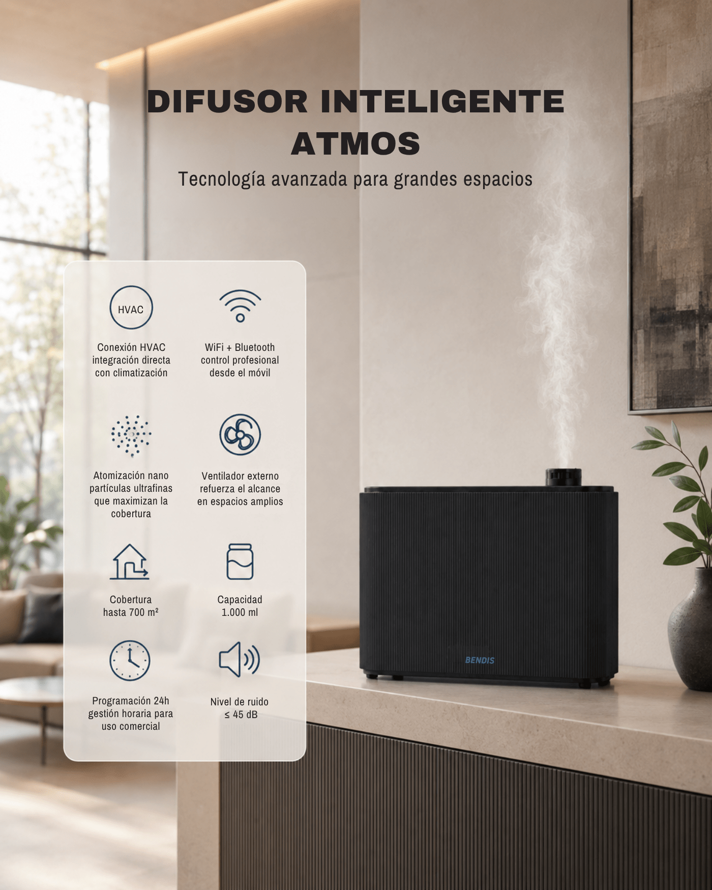 Difusor de aroma BENDIS ATMOS – Con fragancia | Difusor HVAC para espacios hasta 600 m²