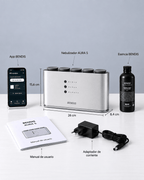 Contenido de la caja del difusor BENDIS AURA 5: difusor, esencias y accesorios