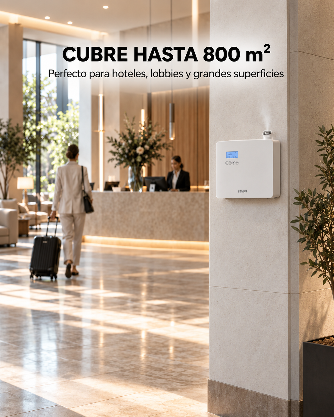 El difusor BENDIS HALO aromatiza hasta 800 m² en el lobby de un hotel