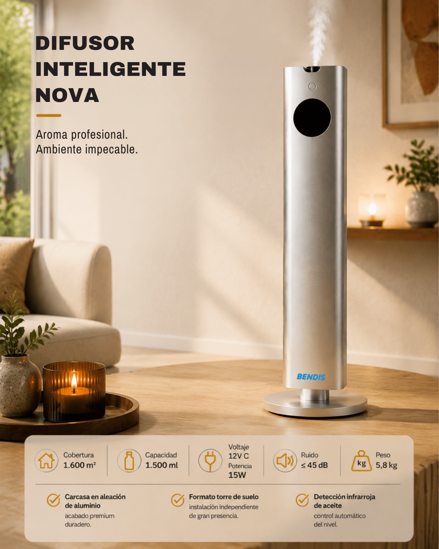 Difusor de aroma BENDIS NOVA – Dimensiones | Difusor industrial para espacios hasta 1600 m²