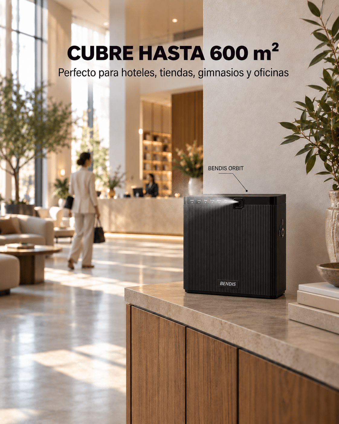 El difusor BENDIS ORBIT aromatiza hasta 600 m² en hoteles, tiendas y oficinas