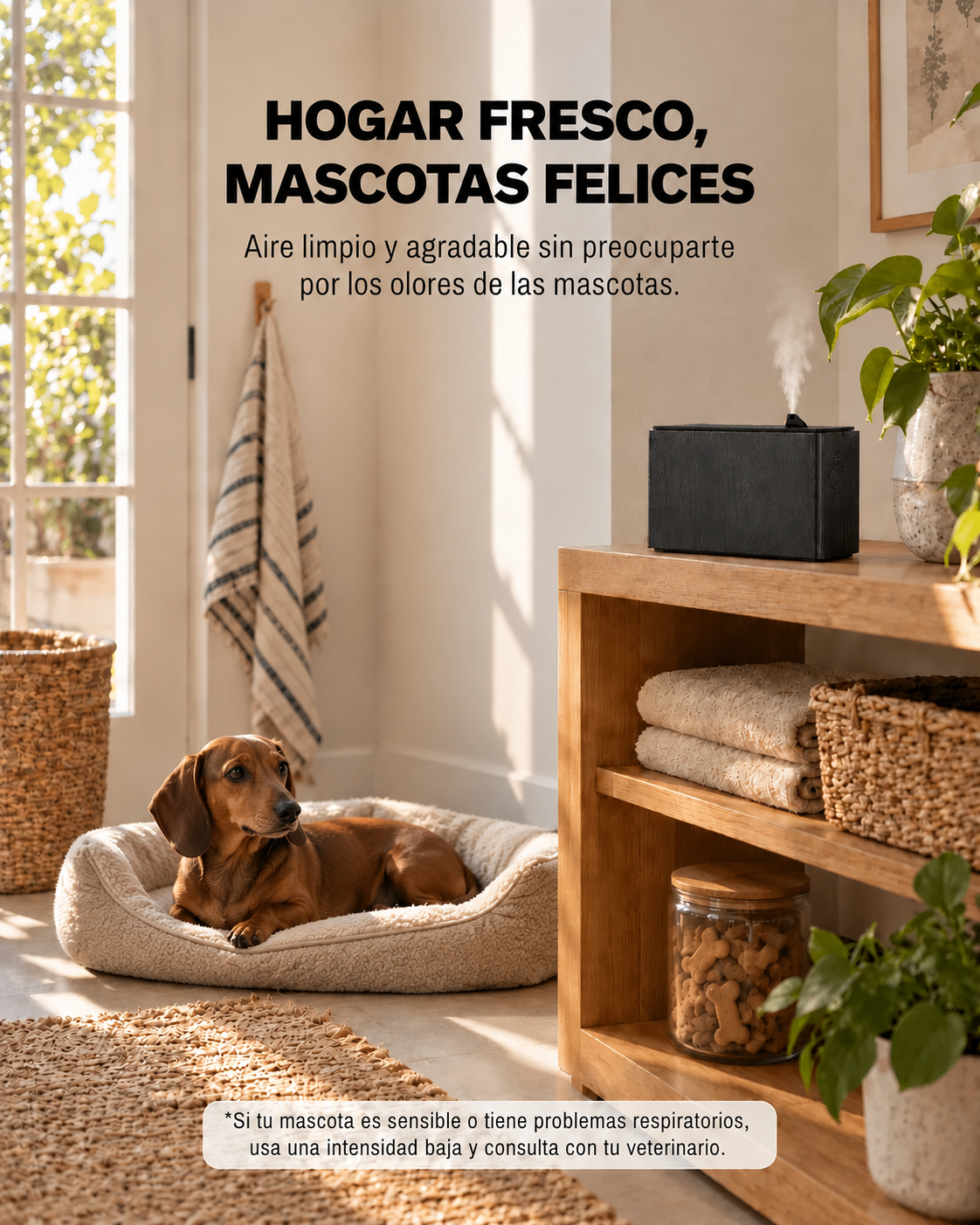 Difusor BENDIS PULSE en casa con perro: aroma limpio en hogares con mascotas