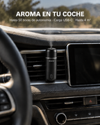 Difusor portátil BENDIS ROAM en la rejilla del coche: hasta 50 horas de autonomía, carga USB-C y cobertura de hasta 4 m²