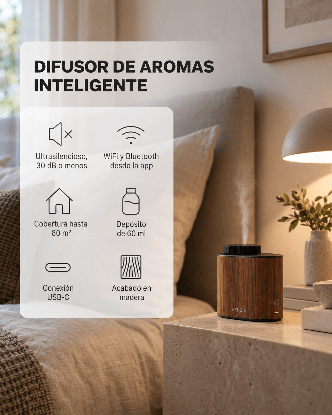 Características del difusor de aromas inteligente BENDIS SENSE