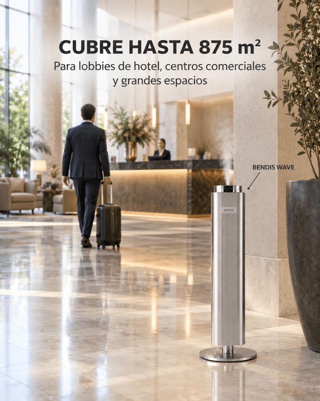 El difusor BENDIS WAVE aromatiza hasta 875 m² en el lobby de un hotel