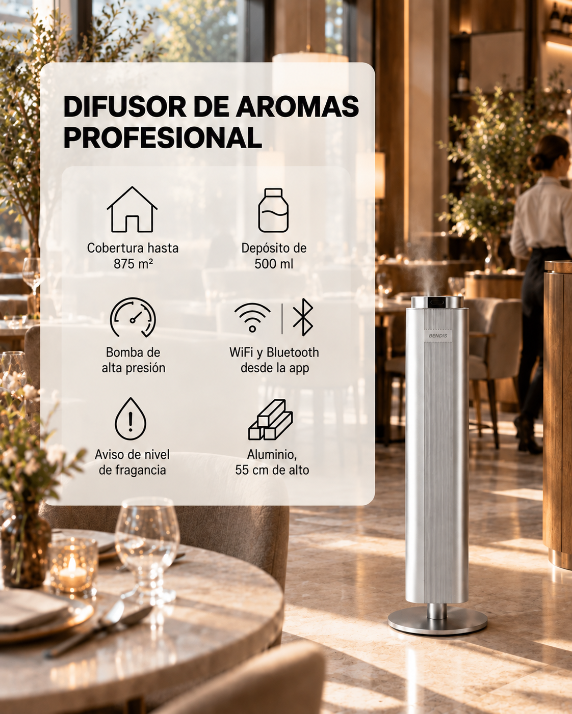 Características del difusor de aromas profesional BENDIS WAVE