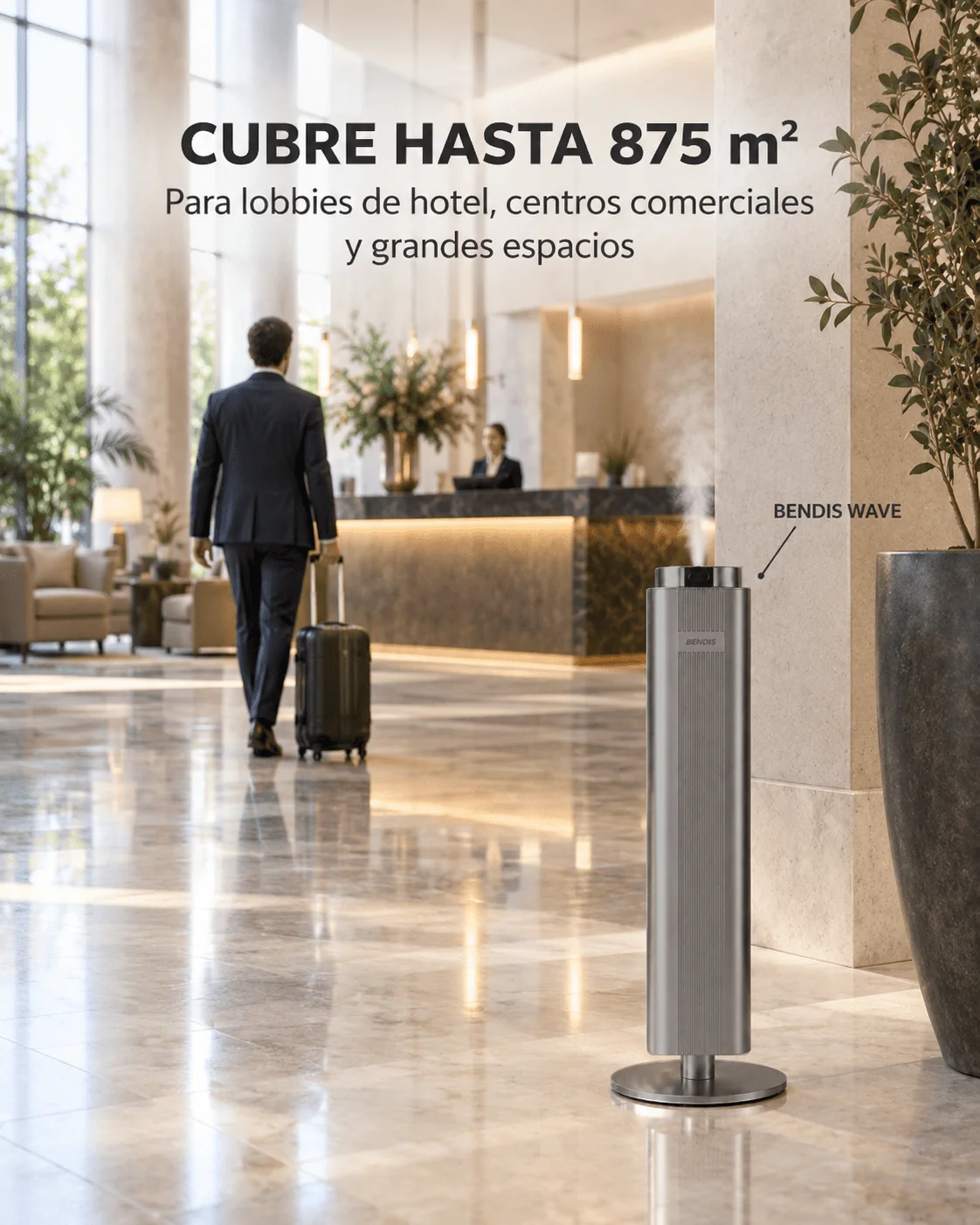 El difusor BENDIS WAVE aromatiza hasta 875 m² en el lobby de un hotel