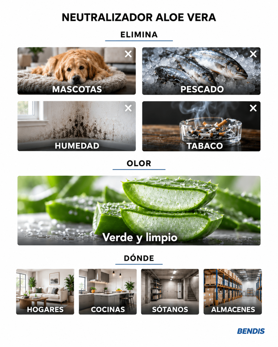 REFILL NEUTRALIZADOR | Aloe Vera · Mascotas · Pescado · Humedad · Tabaco - BENDIS